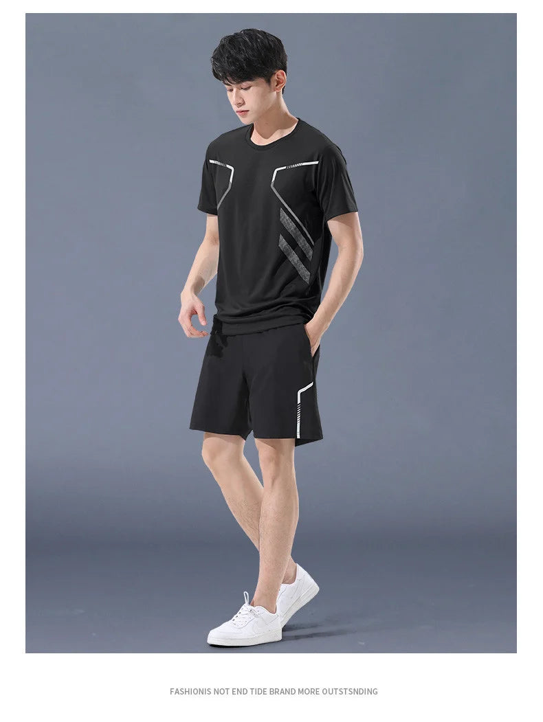 Ensemble de sport homme 2 pièces CHRLCK – T-shirt + Short, séchage rapide | Trail & Randonnée