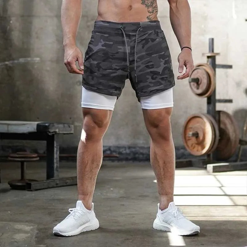 Short camouflage 2-en-1 homme – Séchage rapide, fitness & jogging