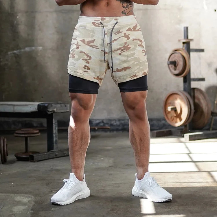 Short camouflage 2-en-1 homme – Séchage rapide, fitness & jogging