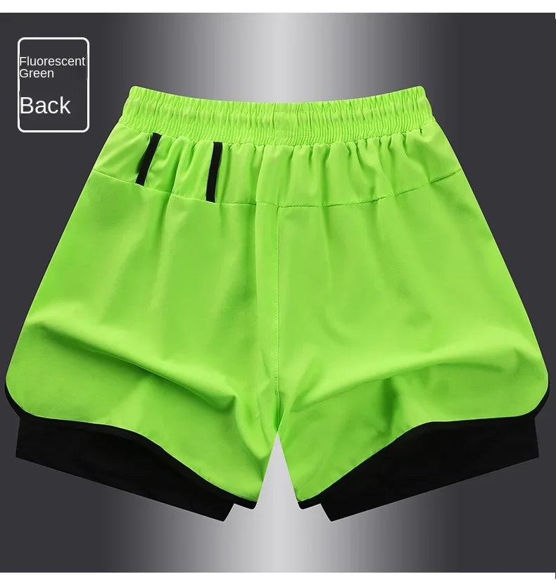 Short de sport double couche homme/femme – Anti-éblouissement, running & fitness