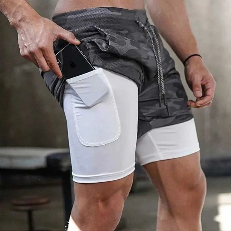 Short camouflage 2-en-1 homme – Séchage rapide, fitness & jogging