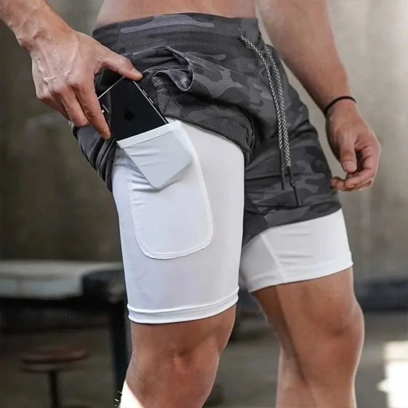 Short camouflage 2-en-1 homme – Séchage rapide, fitness & jogging